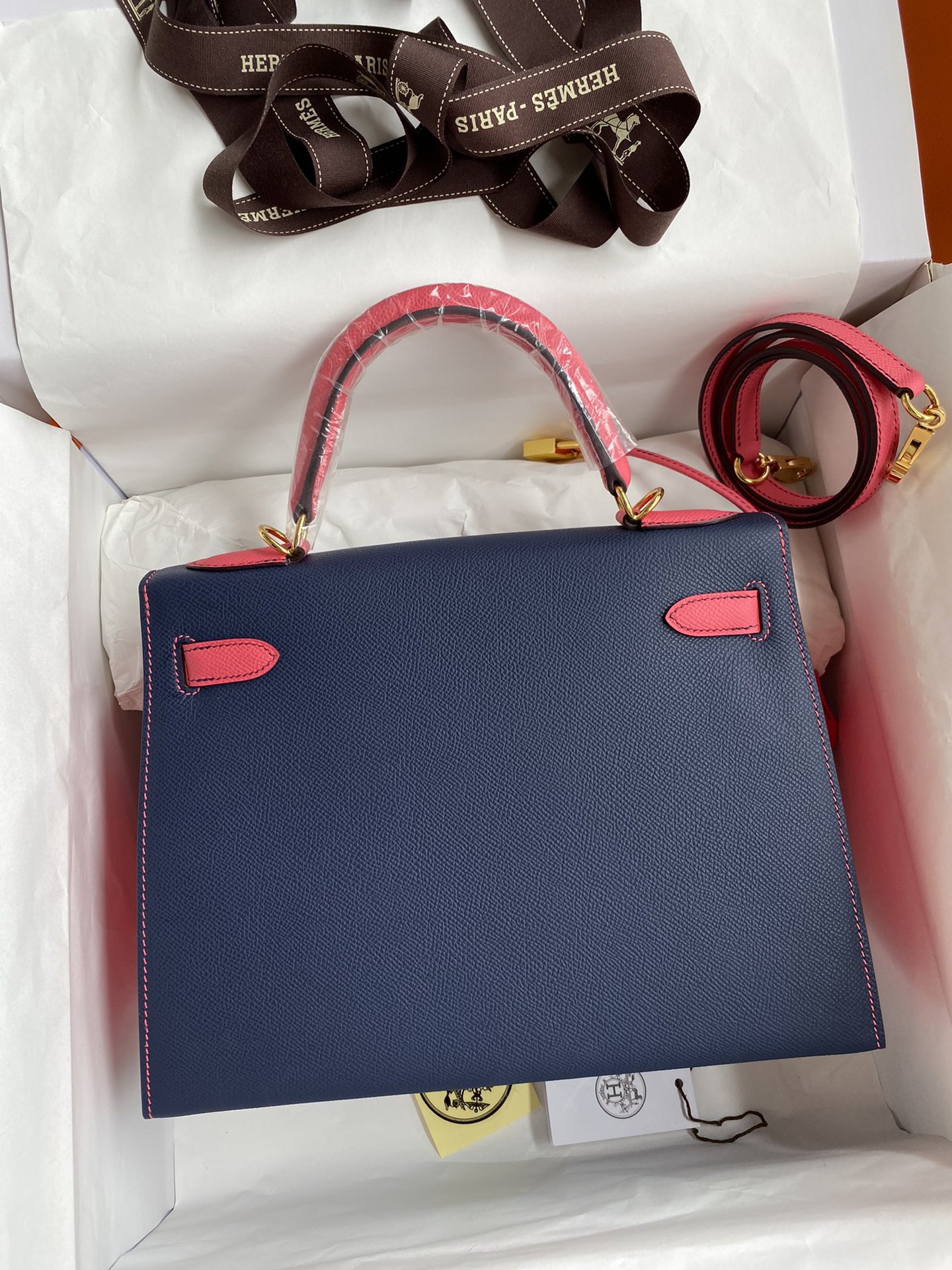 Hermes Kelly 28cm Handbag Shoulder Bag in Dark Blue Pink Epsom Leather